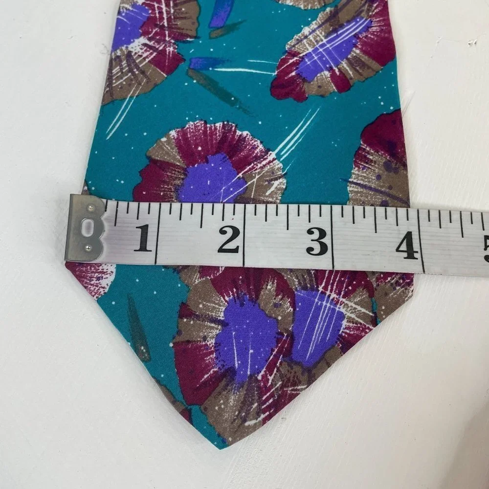 Vintage Zylos George Machado Mens ITALIAN SILK Tie Teal Purple RETRO‎ ABSTRACT